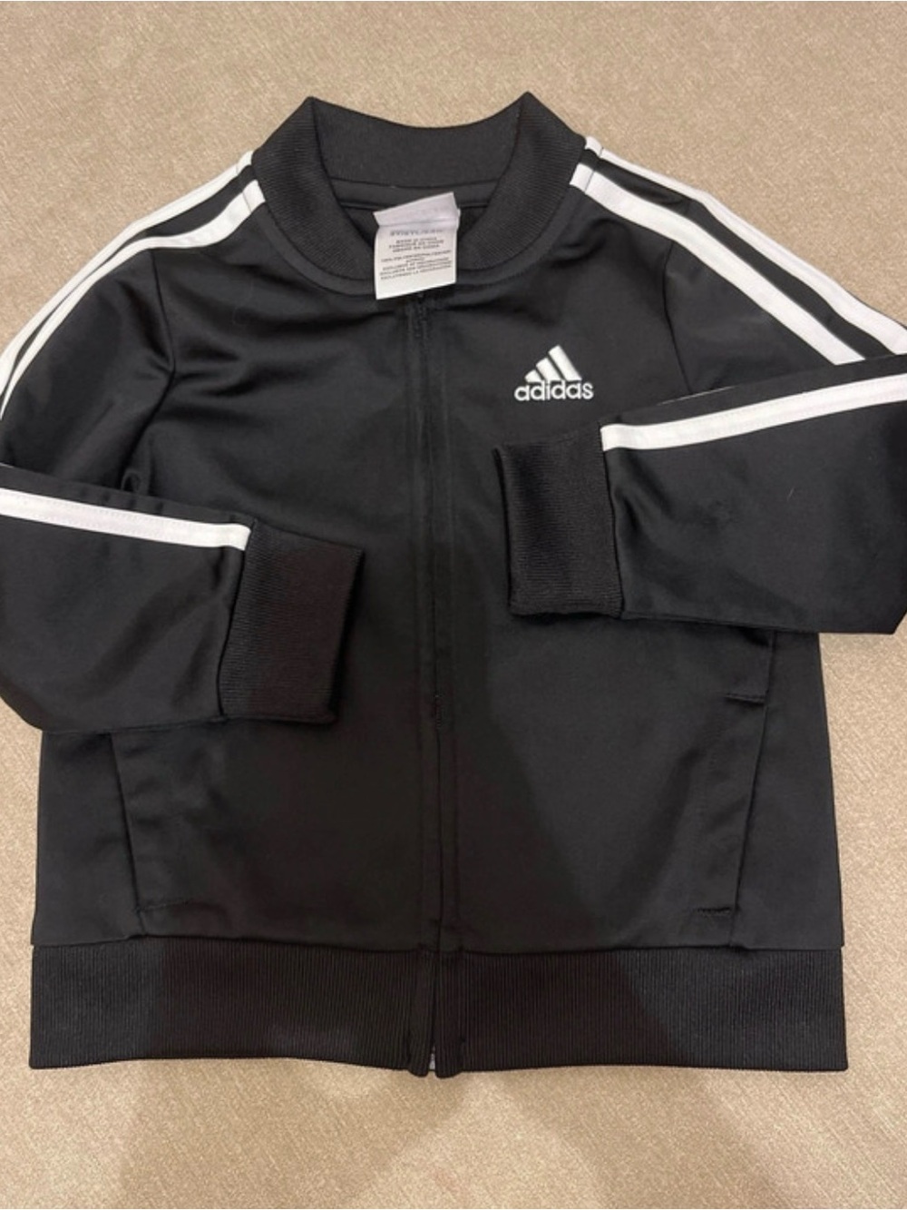 adidas Black Track Jacket with White Stripe Accents